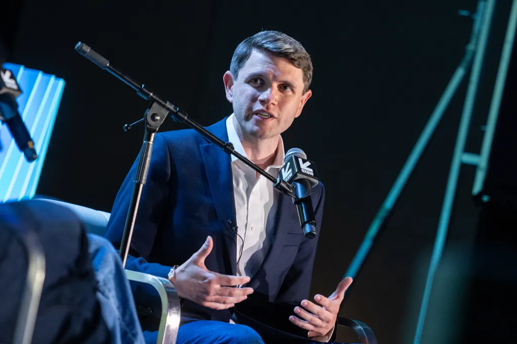 James Talarico speaking at Raging Moderates Live during the SXSW Conference & Festivals.