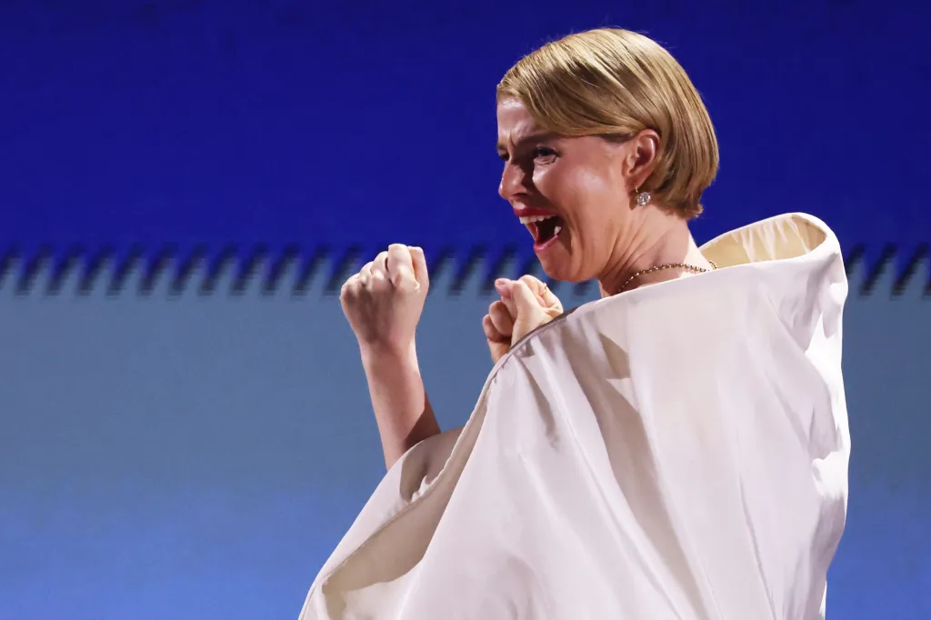 Jessie Buckley reacts as she wins the Female Actor in a Leading Role for 