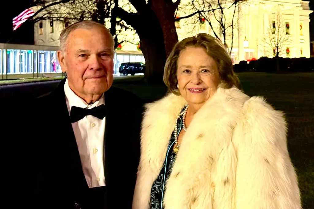 Jim Baird and his wife, Donna, in formal wear outside the White House.