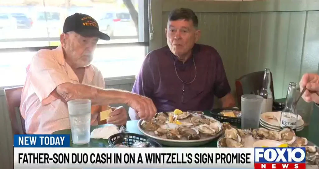 Jimmy Rush, 80, finally cracked a nearly century-old oyster offer at Wintzell’s Oyster House in Mobile, Ala., with his dad, Jim, 99 — which gave a free meal to any 80-year-old man dining with his dad.