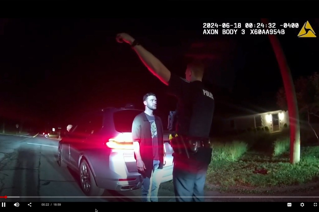 Bodycam footage of Justin Timberlake during a DWI arrest.