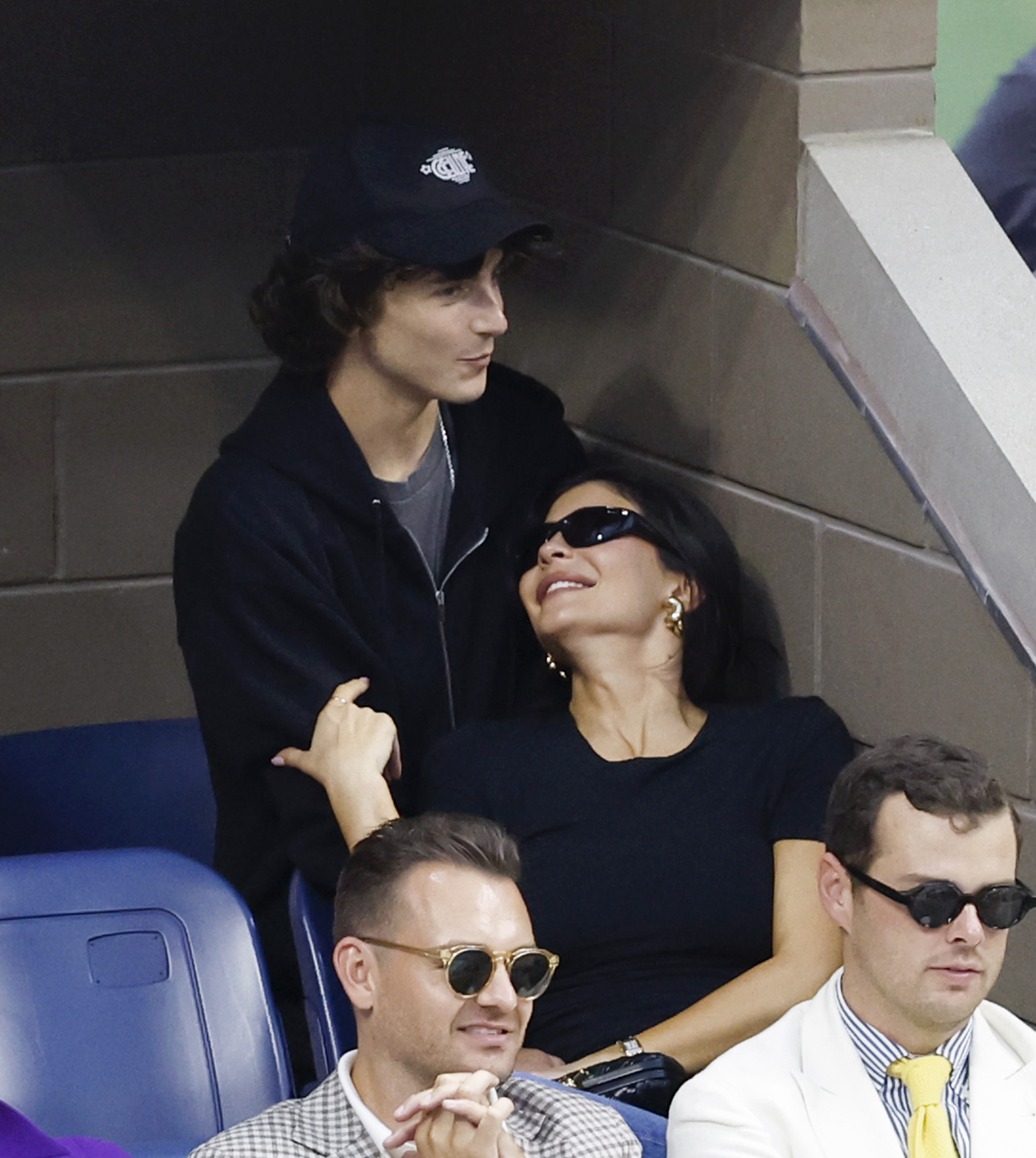 Timothée Chalamet and Kylie Jenner watching the US Open Men's Final.