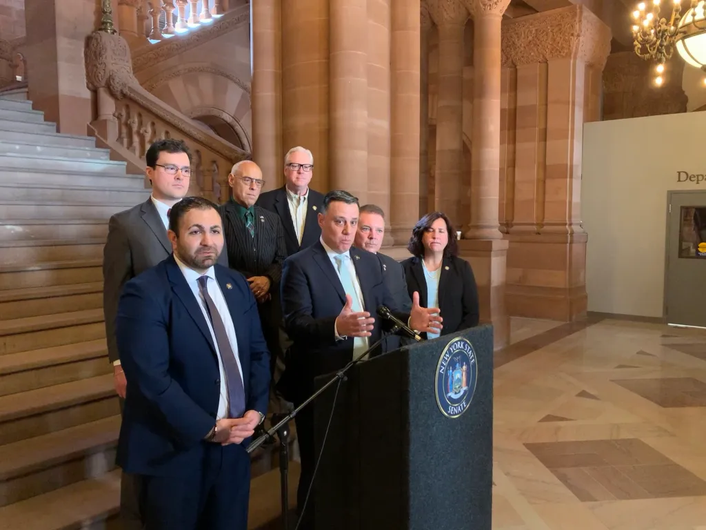 Lawmakers at a press conference concerning an ethics complaint against Chief Judge Rowan Wilson.