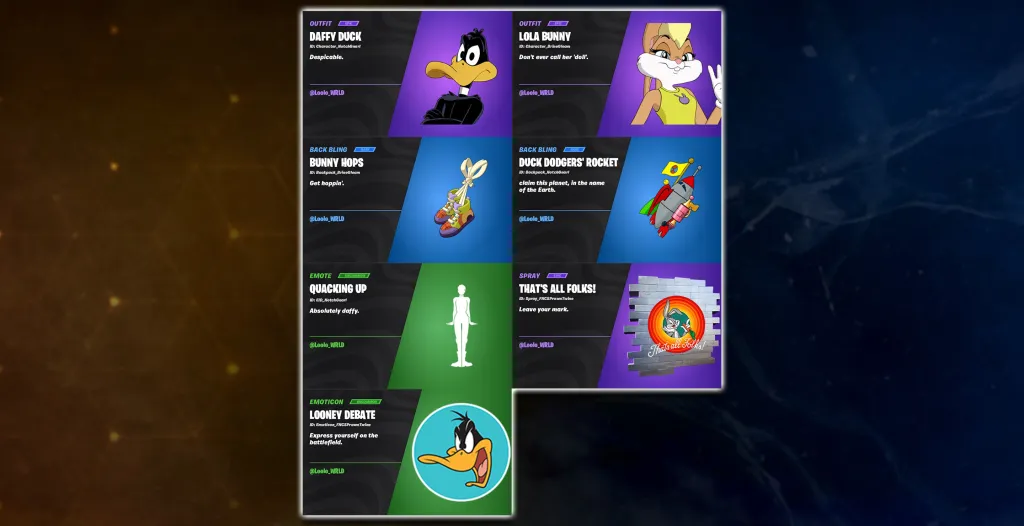 Looney Tunes Fortnite Cosmetic Items
