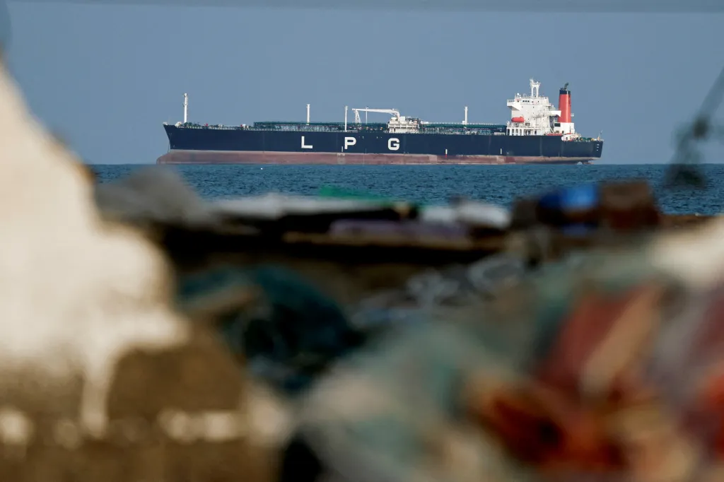 An LPG gas tanker at anchor in the Strait of Hormuz.