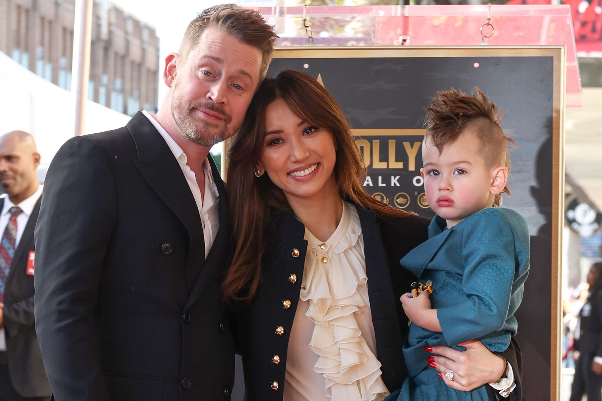 Macaulay Culkin, Brenda Song and Dakota Song Culkin attend the ceremony honoring Macaulay Culkin with a Star on the Hollywood Walk of Fame on December 01, 2023 in Hollywood, Calif.