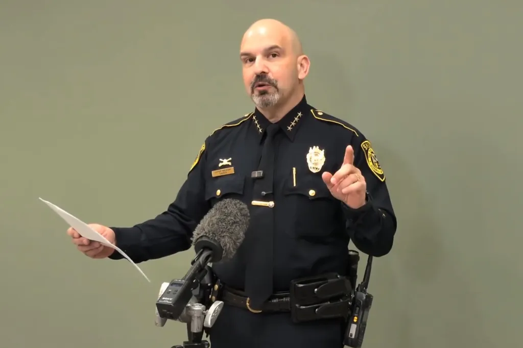 Bexar County Sheriff Javier Salazar speaking at a press conference.