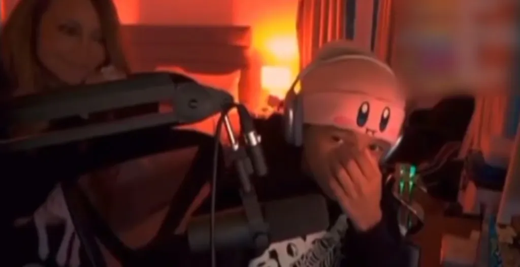 Mariah Carey appearing behind her son during his Twitch livestream.