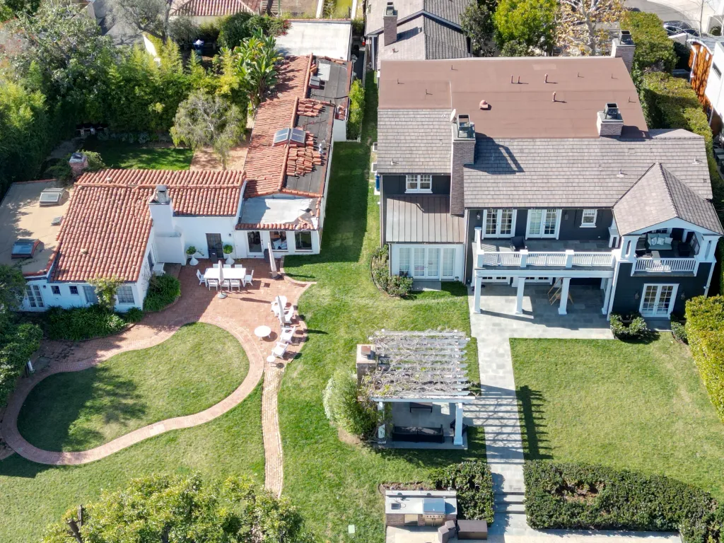 Aerial view of Marilyn Monroe's former home in Brentwood, Los Angeles.