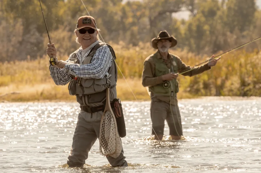 Kurt Russell and Matthew Fox fly fishing.