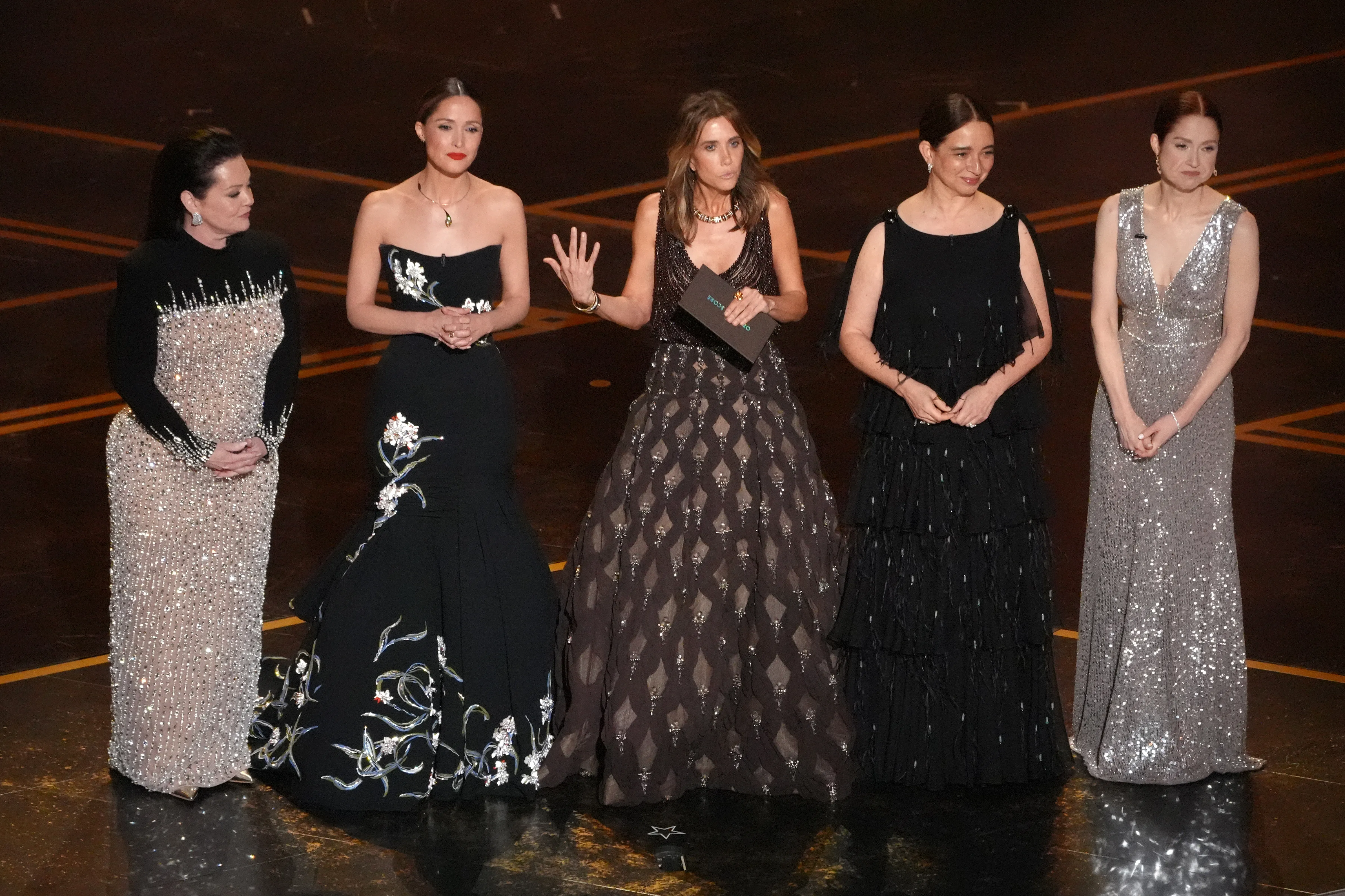 Melissa McCarthy, from left, Rose Byrne, Kristen Wiig, Maya Rudolph, and Ellie Kemper at the Oscars.