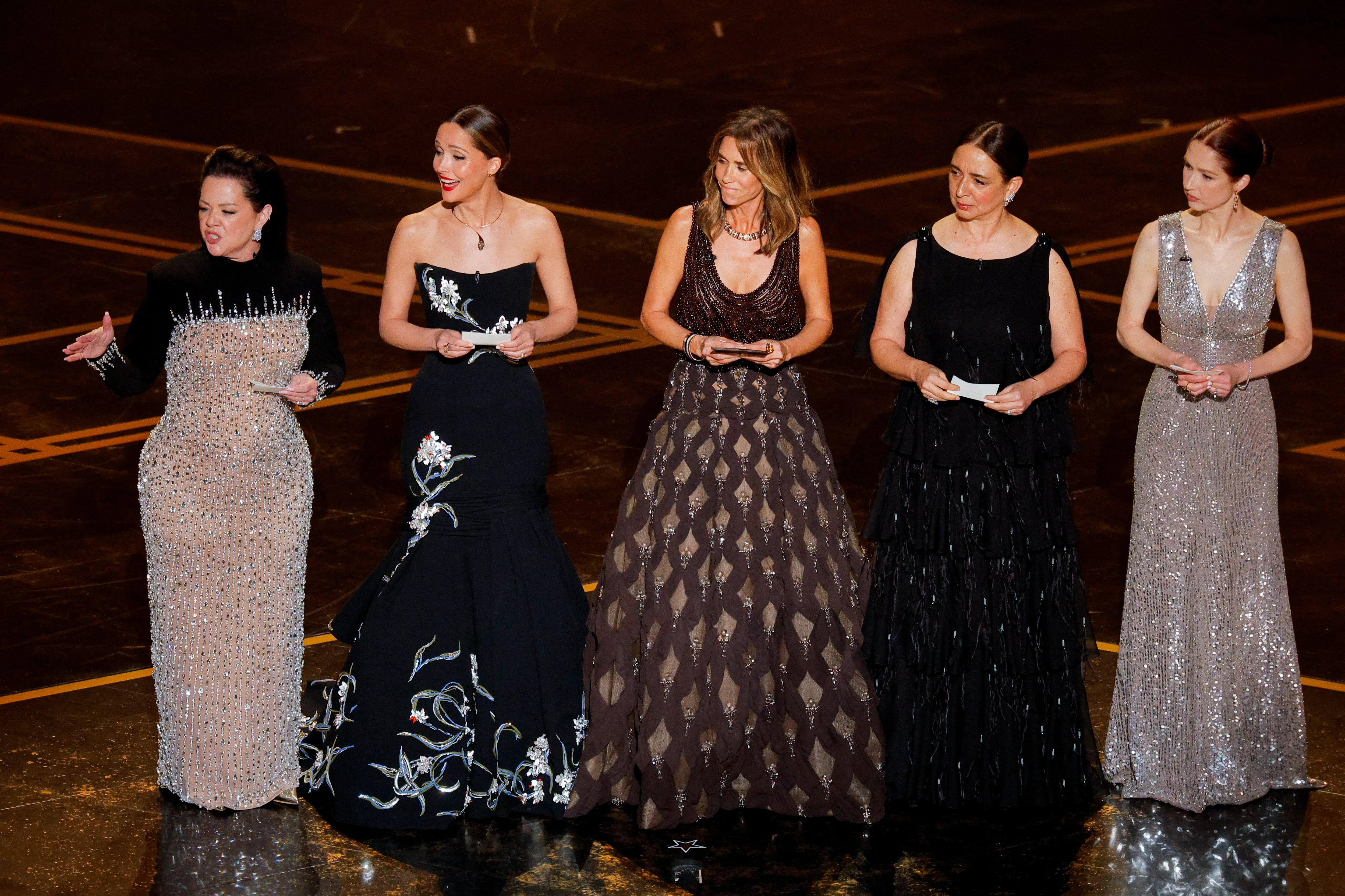Melissa Mccarthy, Rose Byrne, Kristen Wiig, Maya Rudolph and Ellie Kemper present during the Oscars show.