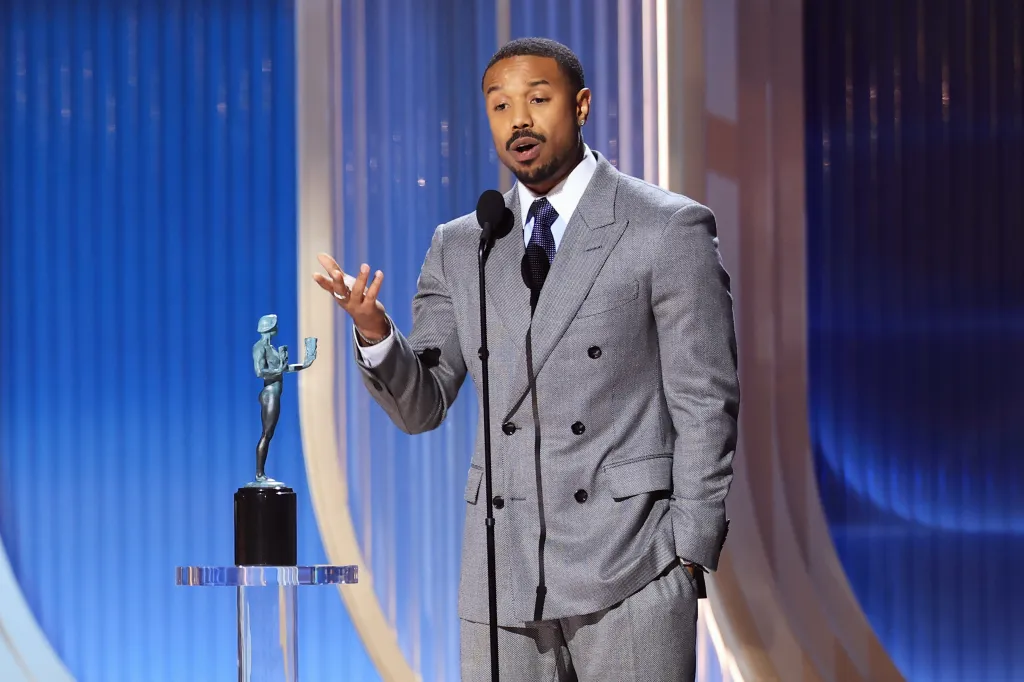 Michael B. Jordan accepting the Outstanding Performance by a Male Actor in a Leading Role Award at the 32nd Annual Actor Awards.