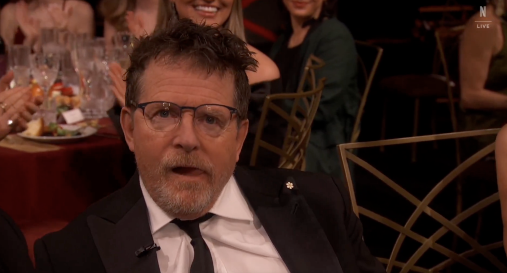 Michael J. Fox speaking during the SAG awards.