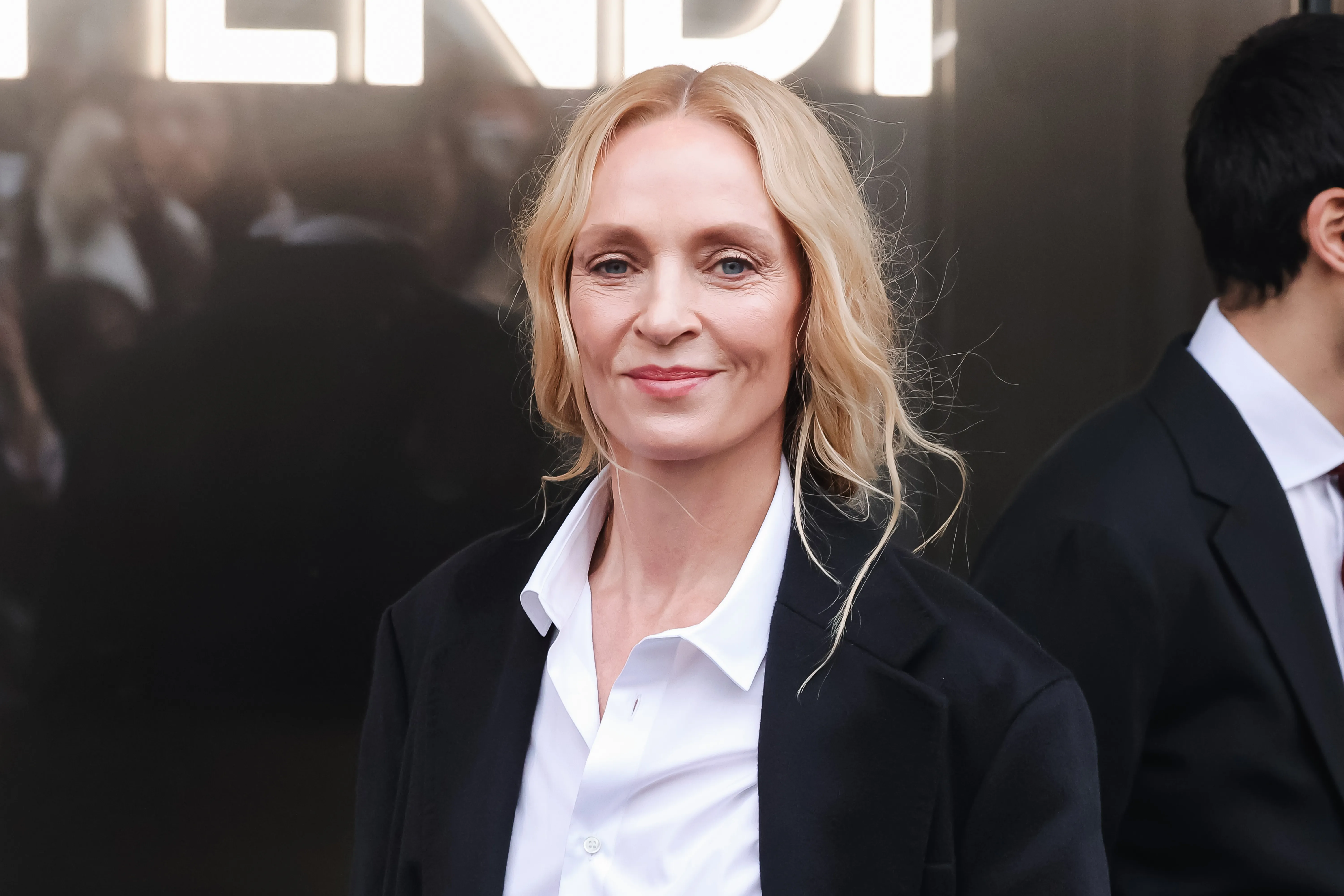Uma Thurman at Milan Fashion Week.