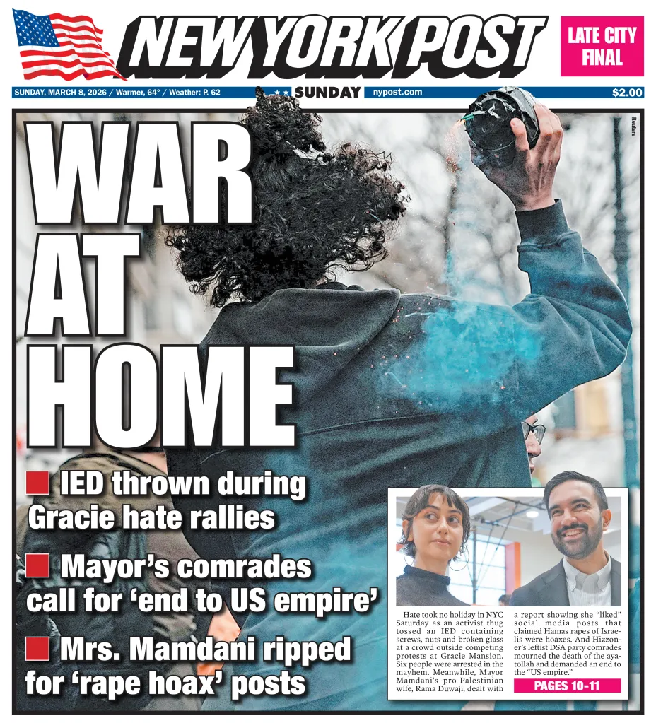 New York Sunday Post front page headline 