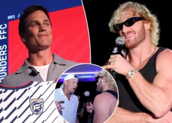 Tom Brady, Logan Paul exchange jabs in room full of NFL stars ahead of Fanatics Flag Football Classic: ‘Might have a fight’