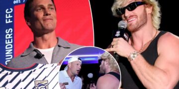Tom Brady, Logan Paul exchange jabs in room full of NFL stars ahead of Fanatics Flag Football Classic: ‘Might have a fight’