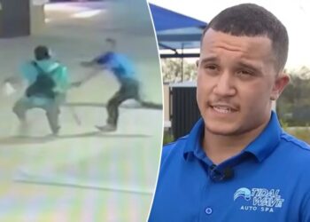 Ax-wielding suspect subdued by teen military recruit’s MMA takedown in car wash clash caught on video