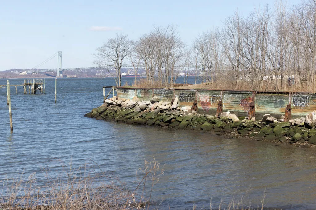 View of Coney Island Creek, with the Verrazzano-Narrows Bridge visible in the background.