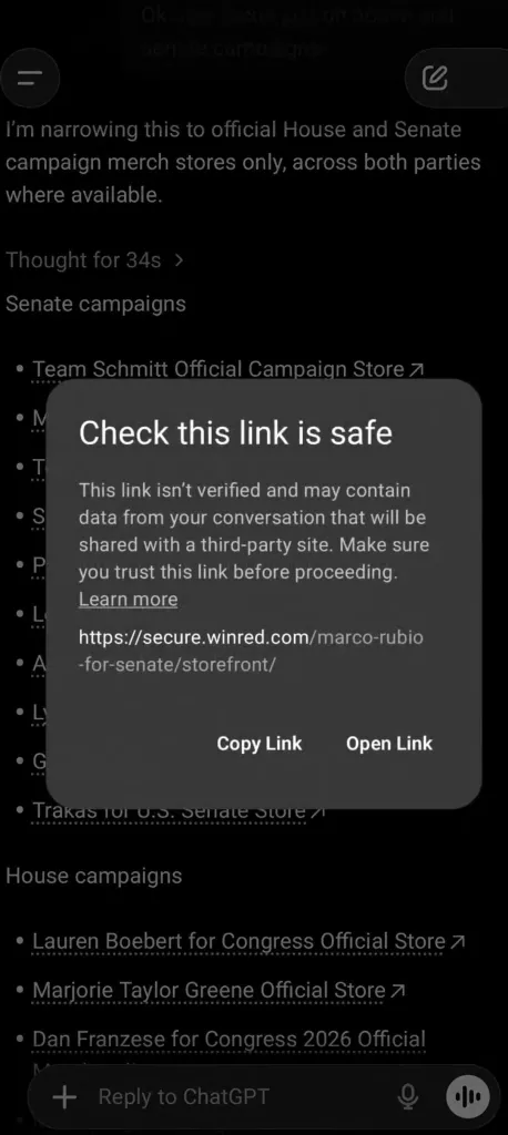 A screenshot of ChatGPT displaying a