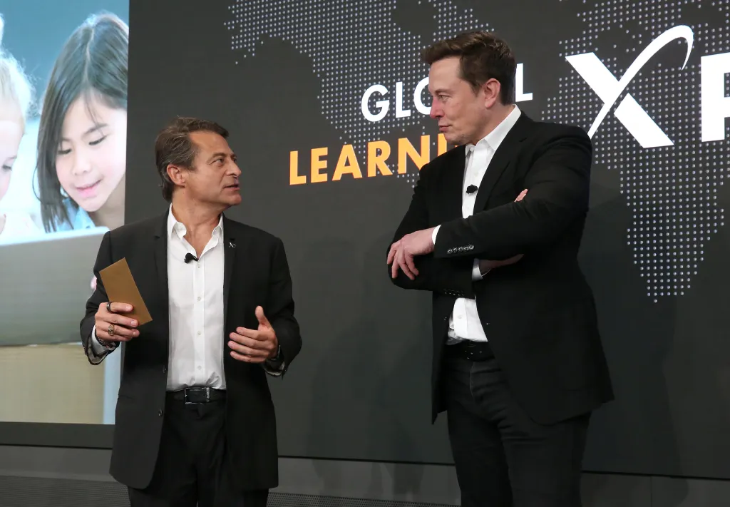 Peter Diamandis and Elon Musk at the Global Learning XPRIZE Foundation Grand-prize Awards.
