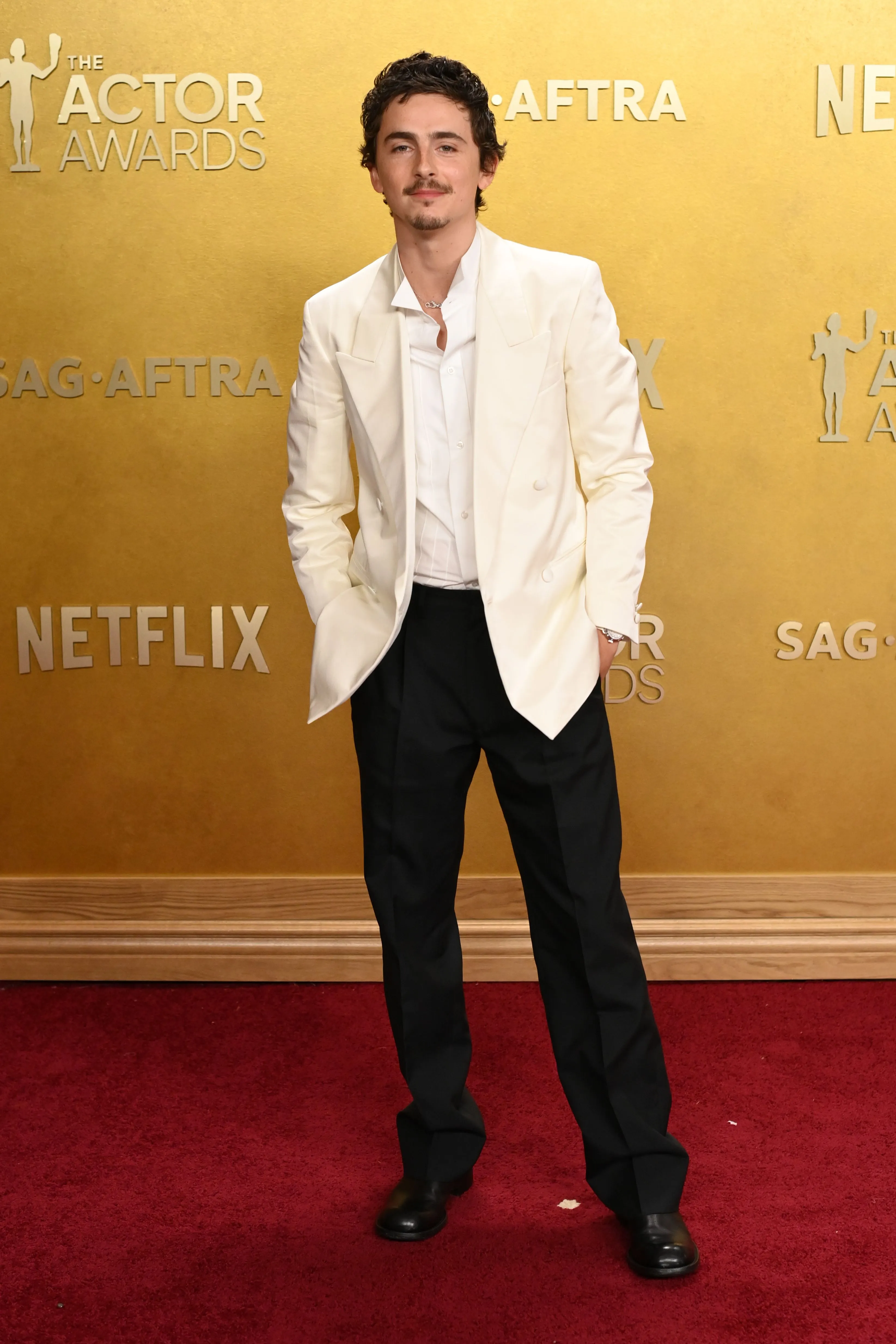 Timothee Chalamet posing at the 32nd Annual Actor Awards.