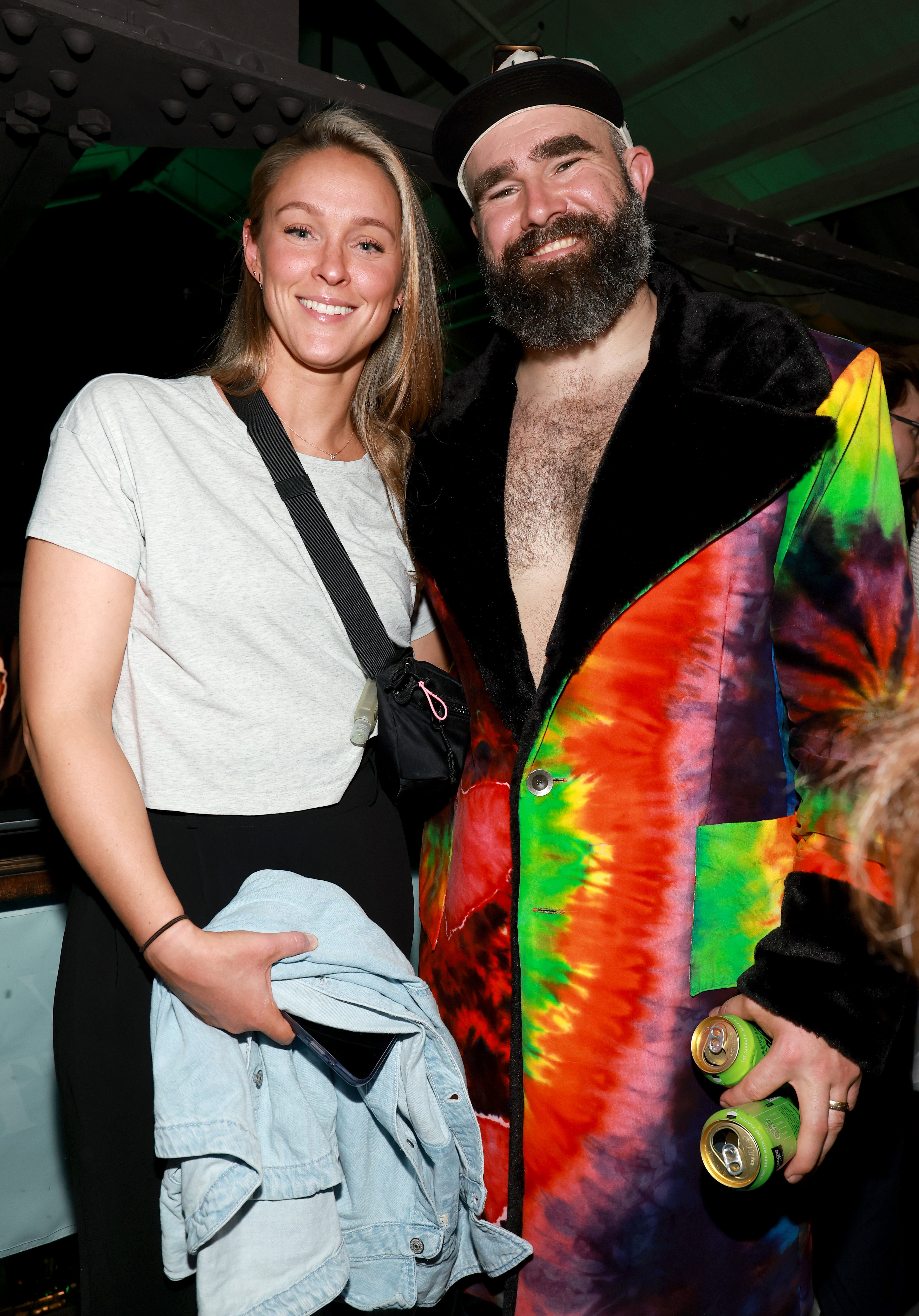 Kylie and Jason Kelce posing together at the New Heights Party.