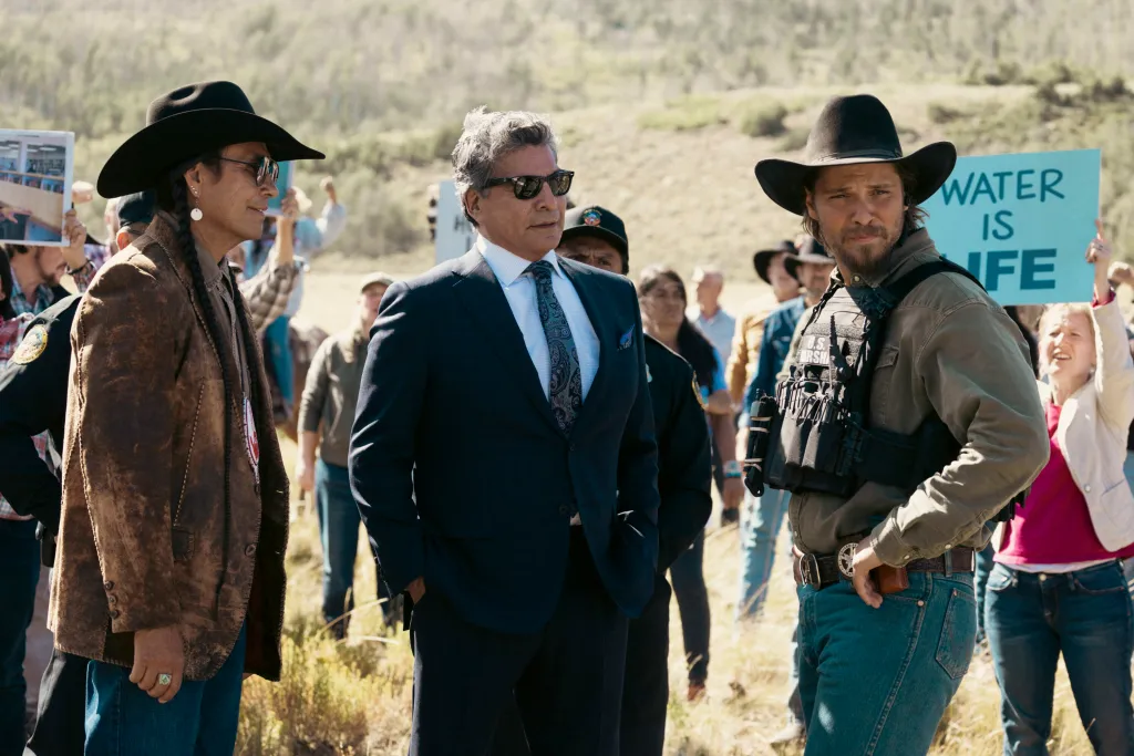 Mo Brings Plenty, Gil Birmingham, and Luke Grimes in the series 