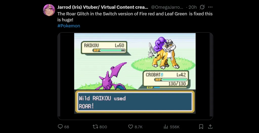 Pokémon FireRed & LeafGreen Roaming Roar Bug Fixed