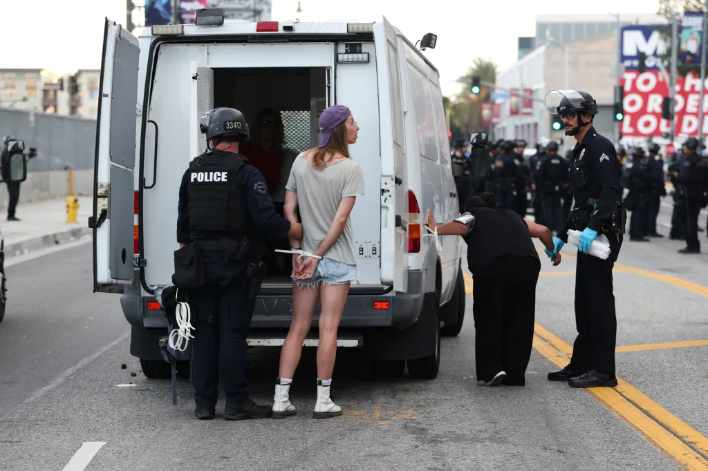 Police arresting protesters during a 