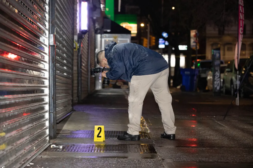 Police are seen at the scene of a possible police involved shooting at W 231st St. and Albany Crescent Ave in The Bronx, Tuesday, March 17, 2026. 