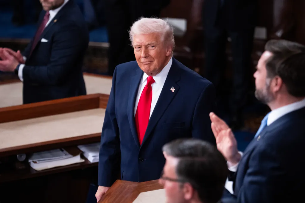 President Donald Trump arrives to deliver the State of the Union address.
