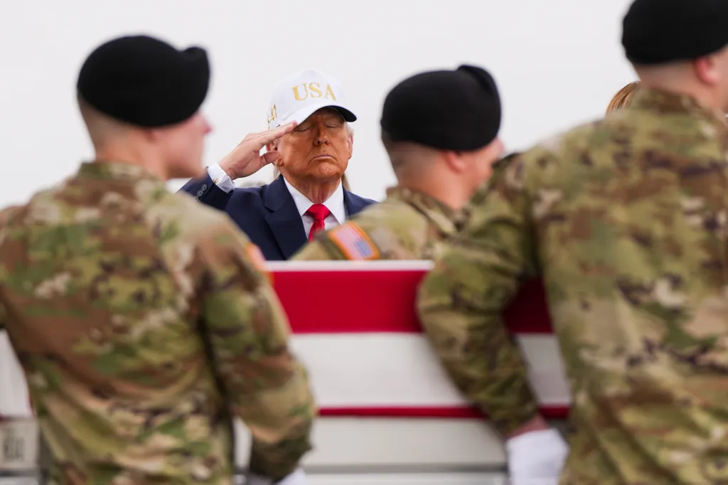 Donald Trump saluting during a casualty return.