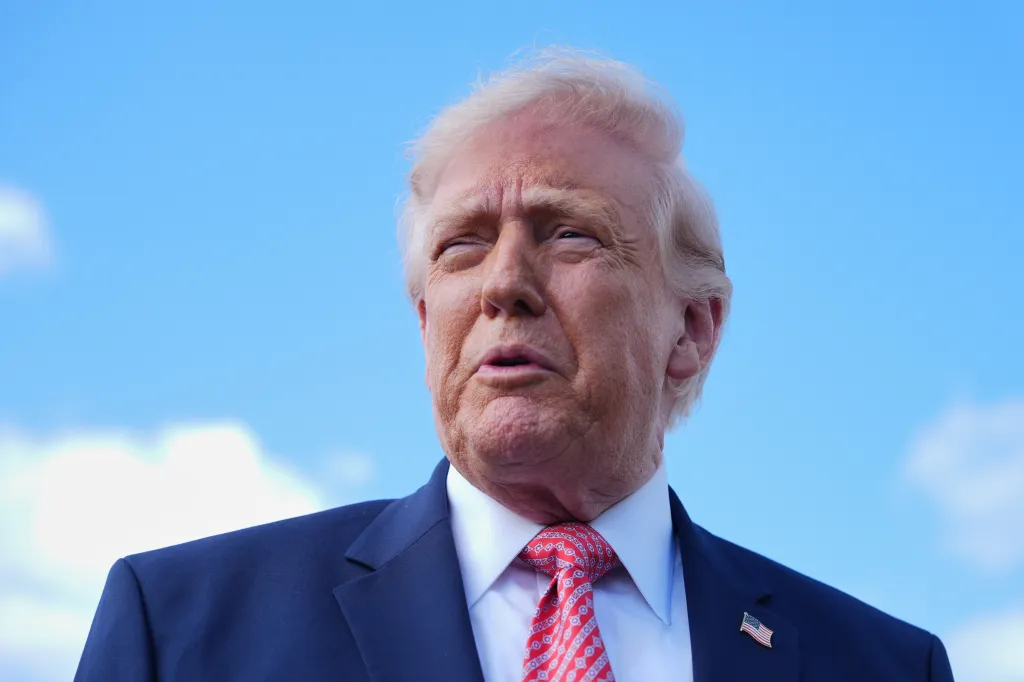 President Donald Trump speaking to reporters.