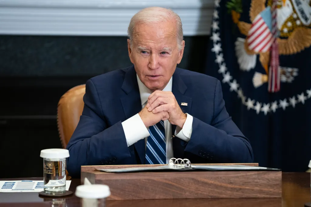 President Joe Biden speaking at a meeting.