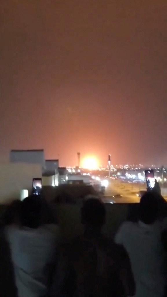 Fire rises from an explosion near Aramco in Riyadh.