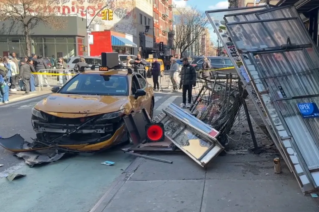 The damaged cab sits parked near the scene after the brutal crash.