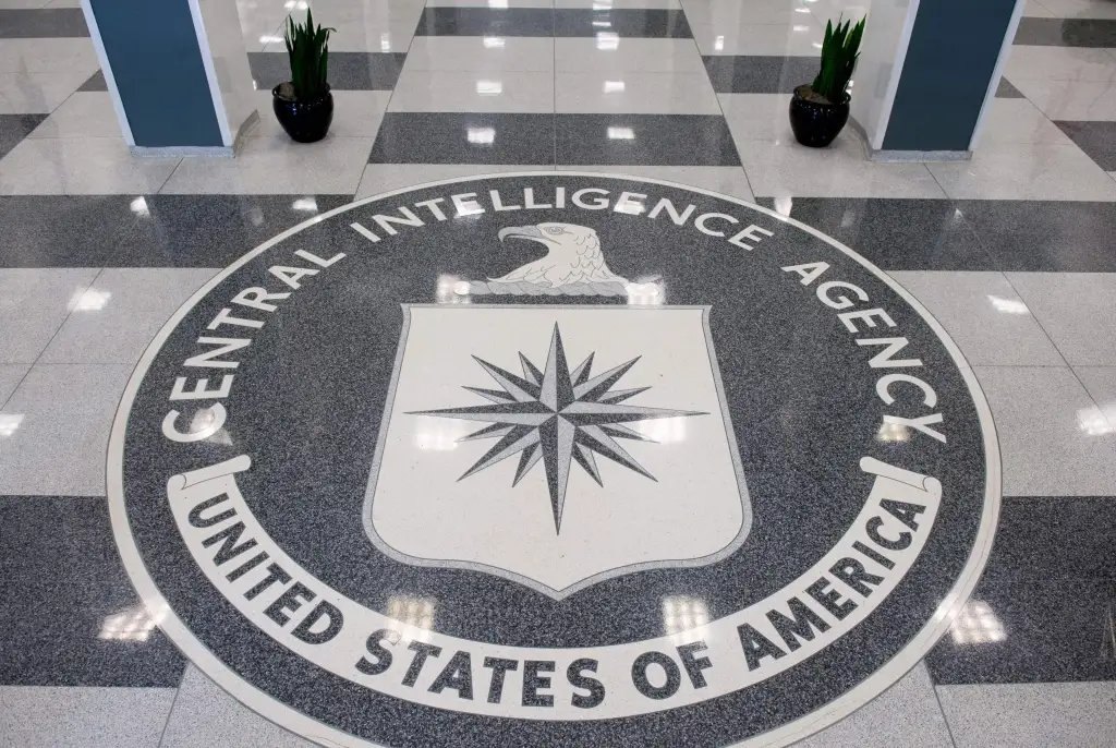 The seal of the Central Intelligence Agency (CIA) embedded in the floor at its headquarters.