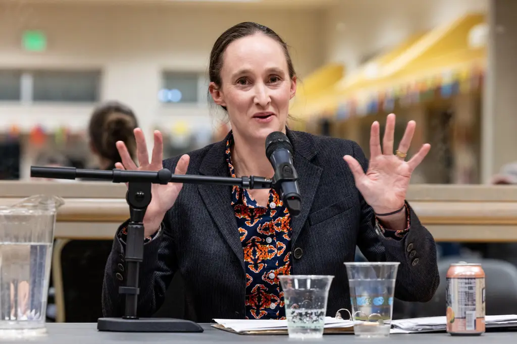 Seattle mayoral candidate Katie Wilson speaking at a climate forum.