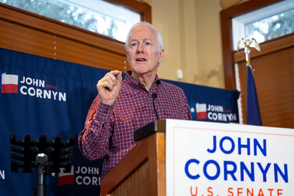 Senator John Cornyn speaking at a campaign event.