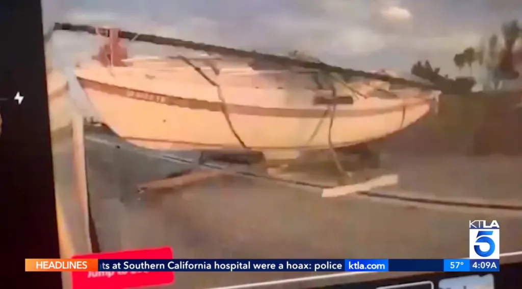 A sailboat that fell onto the highway.