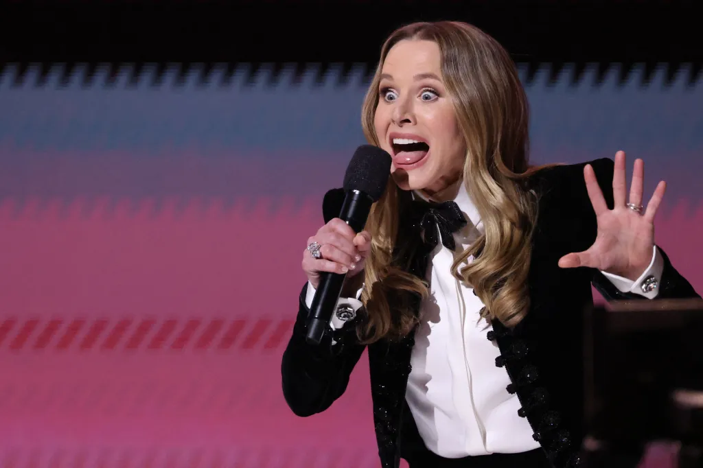 Kristen Bell speaks during the Actor Awards in Los Angeles.