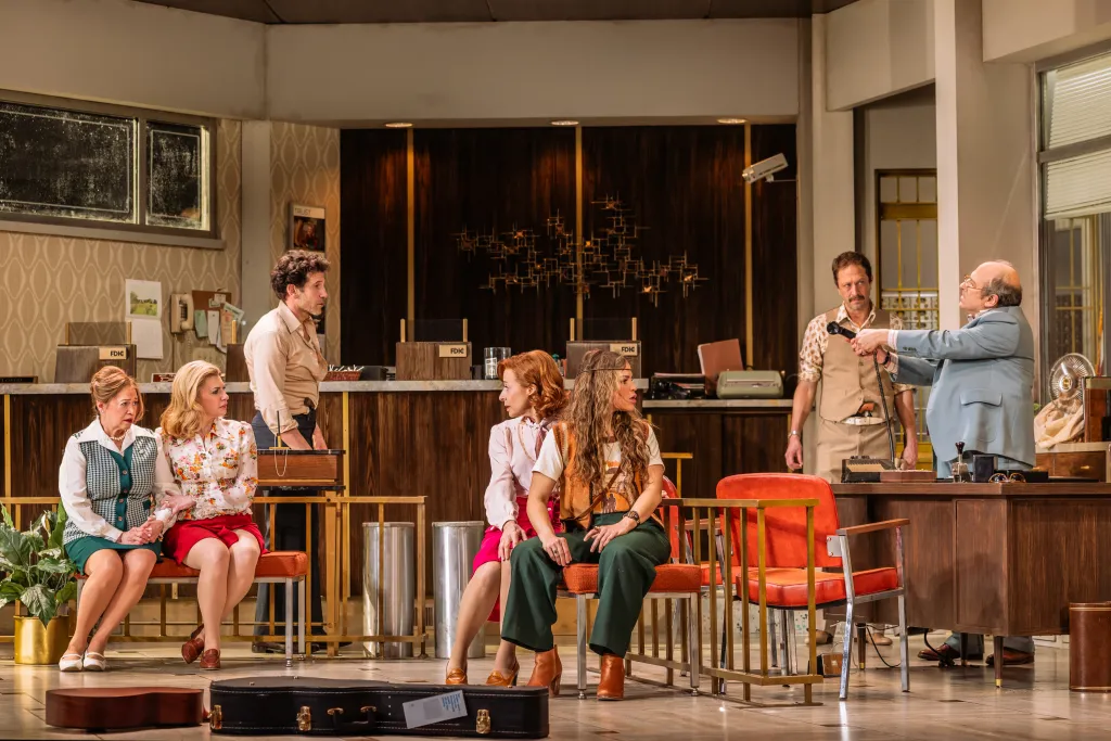 Actors Jon Bernthal as Sonny and Elizabeth Canavan as Roxxanna/Gloria in a scene from the play 'Dog Day Afternoon'.