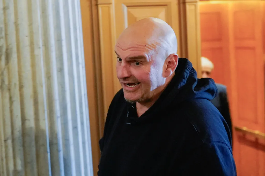 U.S. Senator John Fetterman speaking to the media at the U.S. Capitol.