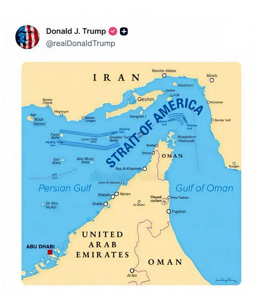 A map of the Persian Gulf and Gulf of Oman with 