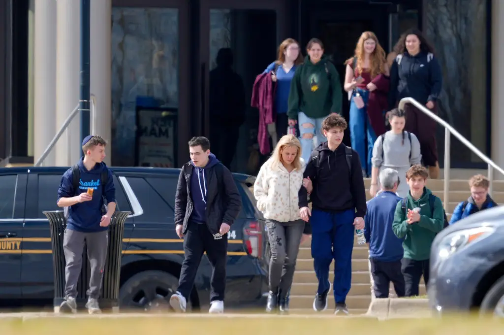 Students leaving The J, a Jewish community center.