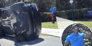 First photos of Tiger Woods at scene of rollover car crash shortly before DUI arrest revealed