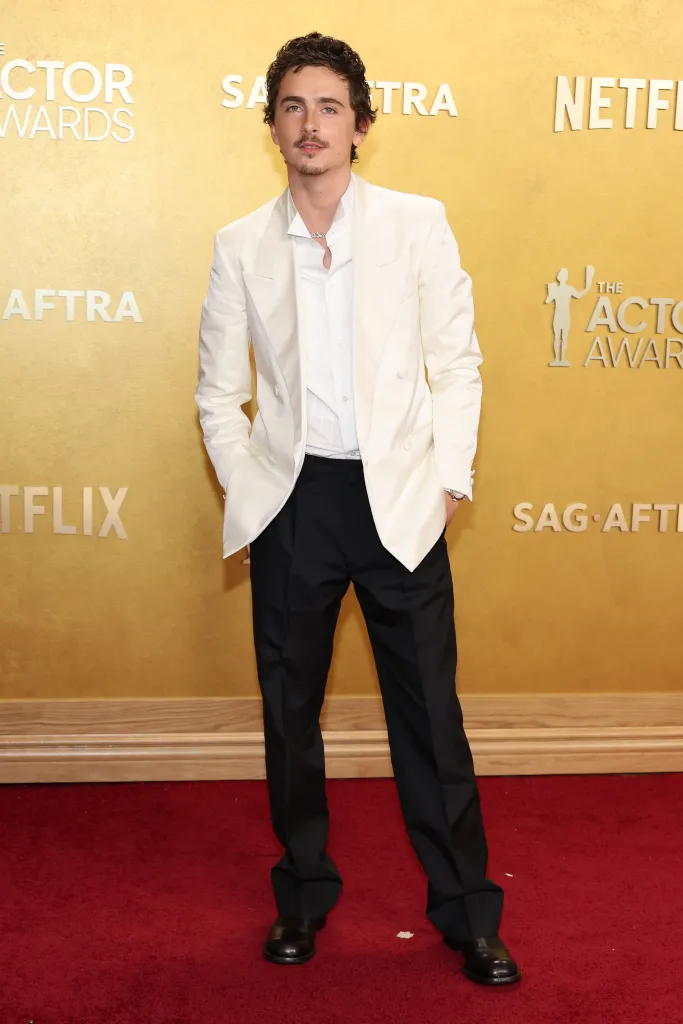 Timothée Chalamet on the red carpet at the 32nd Annual Actor Awards.