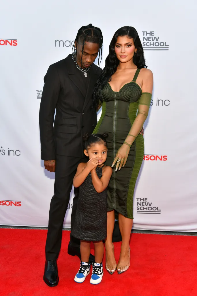 Travis Scott, Kylie Jenner, and Stormi Webster at the 72nd Annual Parsons Benefit.